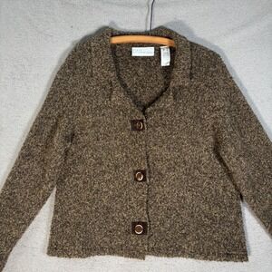 First Issue Liz Claiborne Women's XL Brown Textured‎ Button Up Cardigan Sweater